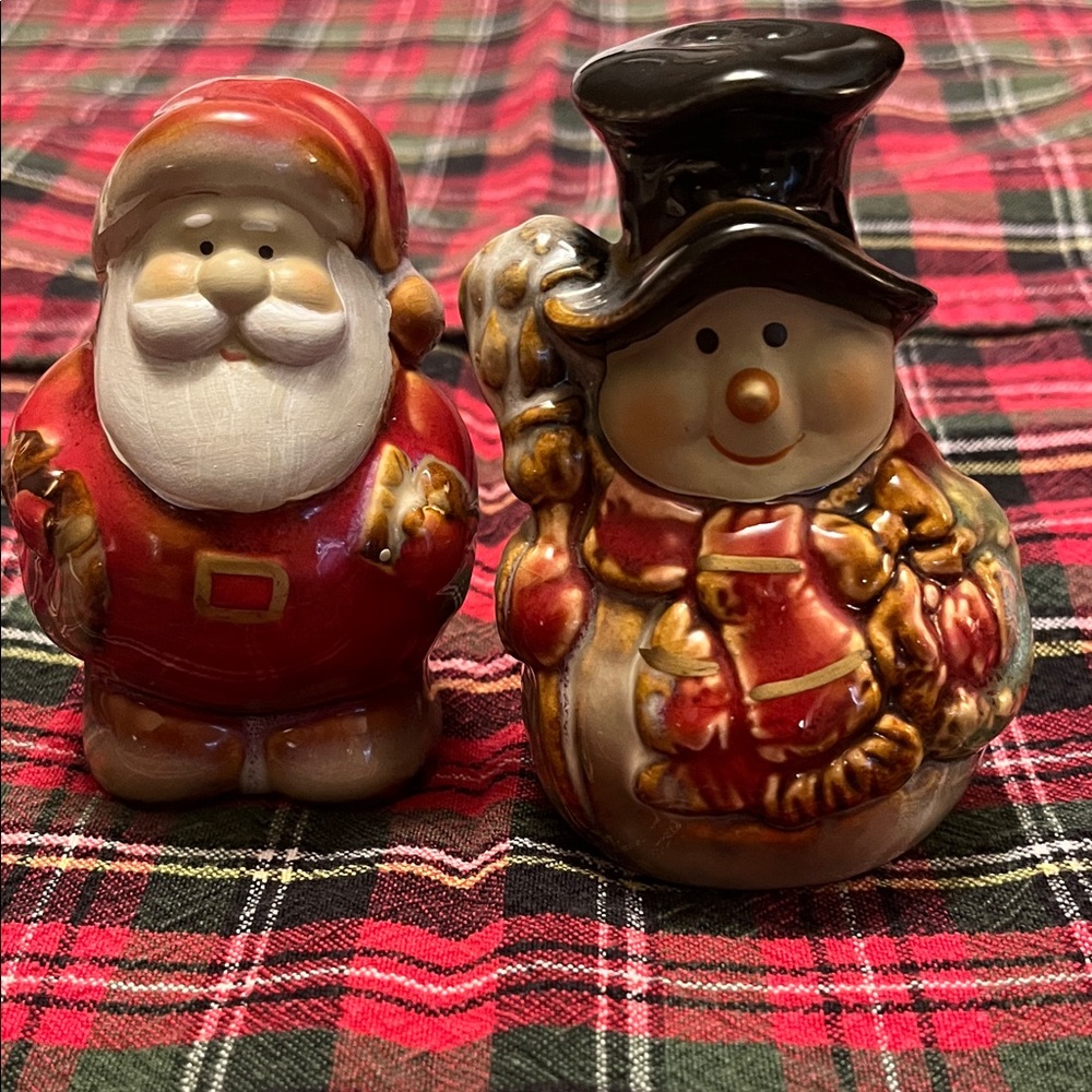 Festive Santa and Snowman Figurine Set